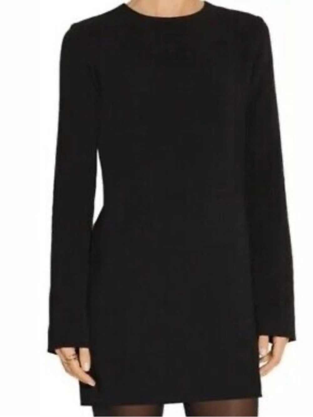 Helmut Lang Black Long Sleeve Crew Neck Mini Shift Dress